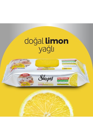 Sleepy Easy Clean Süper Yüzey Temizlik Mutfak Havlusu Mendili Limon Yağlı Beyaz 50'li