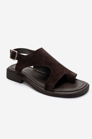 Luvishoes Burley Kahverengi Süet Hakiki Deri Parmak Arası Kadın Sandalet