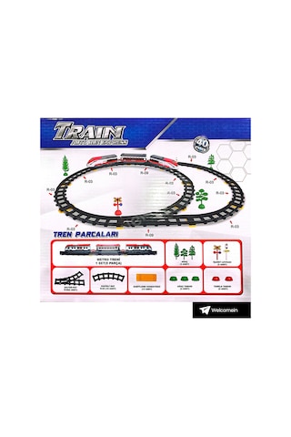 Welcomein 40 Parça Pilli Işıklı 308 Cm Hızlı Tren Seti Şalterli Ve Kavisli Raylı Ağaç Işaretli Oyun Seti
