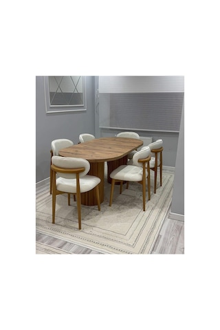 6 Ahşap Sandalyeli Bohem Mdf Masa Takımı 90x170 Kahverengi