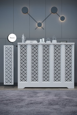 Dekoratif Petek Dolabı Kalorifer Peteği Kapatma Ünitesi Modern Tasarım İç Ölçü 96 Cm Dış Ölçü 100 Cm Petek 96 Beyaz D4