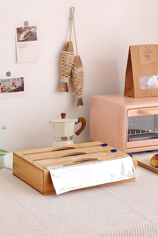 Morponi Bambu Streç Film Folyo Düzenleyici 3'lü Streç Folyo Kesici Dayanıklı Mutfak Malzemesi Kahverengi