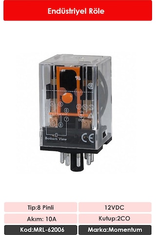 Momentum Röle 2 Kontak 8 Pin 10A Bobin:12VDC MRL-62006