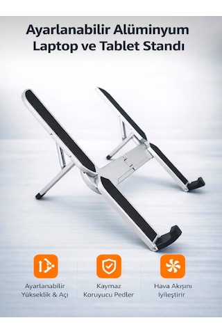 Ayarlanabilir Alüminyum Laptop Ve Tablet Standı Katlanabilir Hava Akışı Destekli Taşınabilir Stand