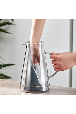 Borosilikat Cam Metal Kapaklı Lüks Sürahi 1900 Ml Füme