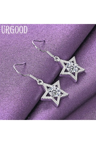 925 Ayar Gümüş Aaa Zirkon Yıldız Damla Küpe Moda Takı