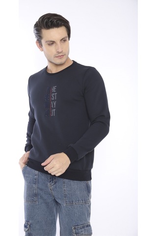Escetic Erkek Spor Slimfit, Bisiklet Yaka Lacivert Sweatshirt-427 Lacivert