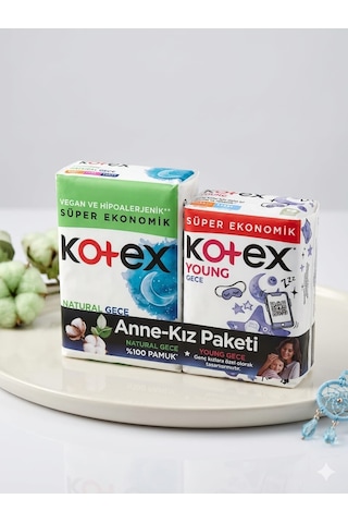 Kotex Natural Gece Kotex Young Gece 14+16 Anne Kız Paketi