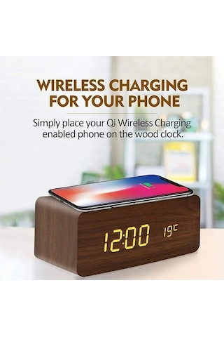 Trendooze Zaman, Ut Tarih, Şarjlı Saat, Kablosuz Dijital Çalar Ahşap Mu