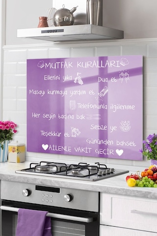 Premium Mutfak Cam Ocak Arkası Koruyucu Tezgah Ankastre Arkası Koruyucu 50x60cm Mutfak Kuralları