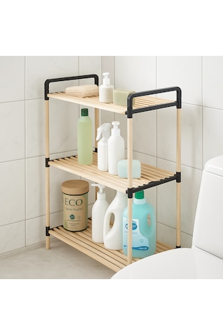 Nr01 Ahşap Raf 3 Katlı 1.kalite Masif Çam Salon Banyo Ofis Ahşap