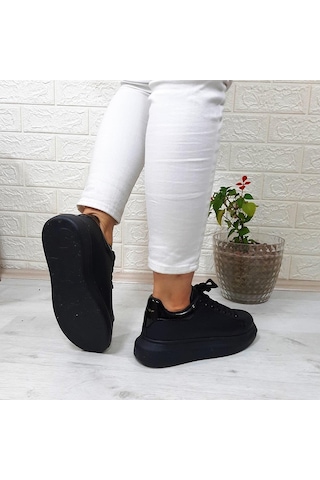 Bestof 150 Siyah-siyah Fuspetli Sneaker Düz Taban Spor Ayakkabı 001