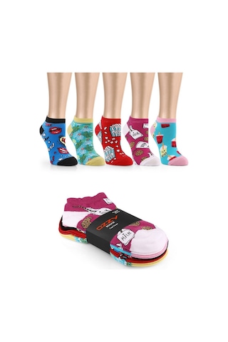 Ozzy Socks 5 Çift Eğlenceli Desenler Kadın Patik Çorap Ozzyp001 Çok Renkli