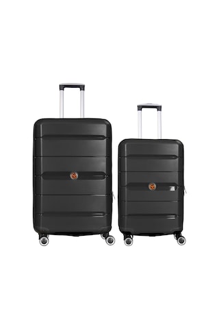 Npo Diamond Pp Polipropilen Büyük Ve Orta Boy 2'li Kırılmaz Valiz Seti-siyah Siyah