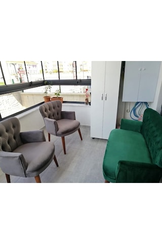 Azra Mobilya Çay Seti Oturma Grubu Oturma Takımı Koltuk Takımı Ahşap Mobilya Takımı Balkon Bahçe Mobilyası Gri - Yeşil