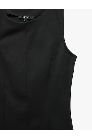 Koton Dikiş Detaylı Slim Fit Bisiklet Yaka Kolsuz Midi Elbise Siyah 7wak80090ek