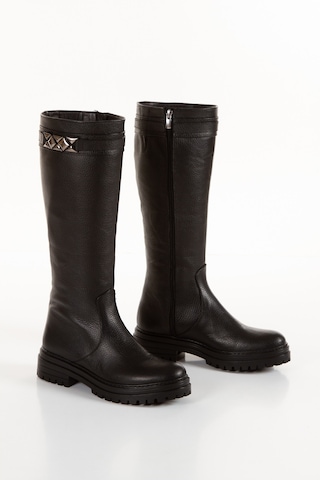 İlolica Hakiki Deri Kalın Taban Kadın Çizme Siyah