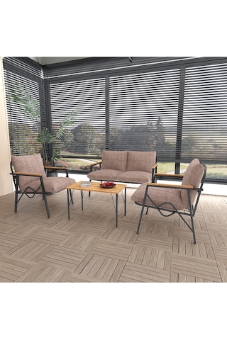 Doruk Home Balkon, Bahçe, Cafe, Metal Koltuk Takımı, Bahçe Takımı , Çay Seti, 2 1 1 Orta Sehpalı Cappuccino