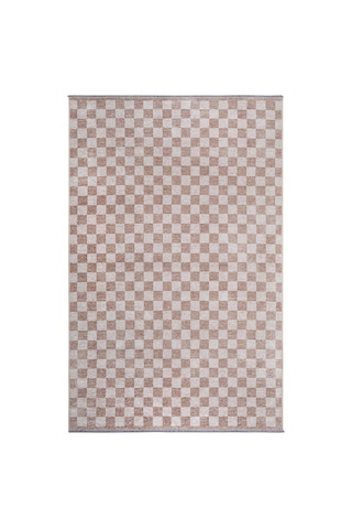Bej Beyaz Modern Geometrik Dama Desenli Yıkanabilir Halı Yo30035xh Bej - Beyaz