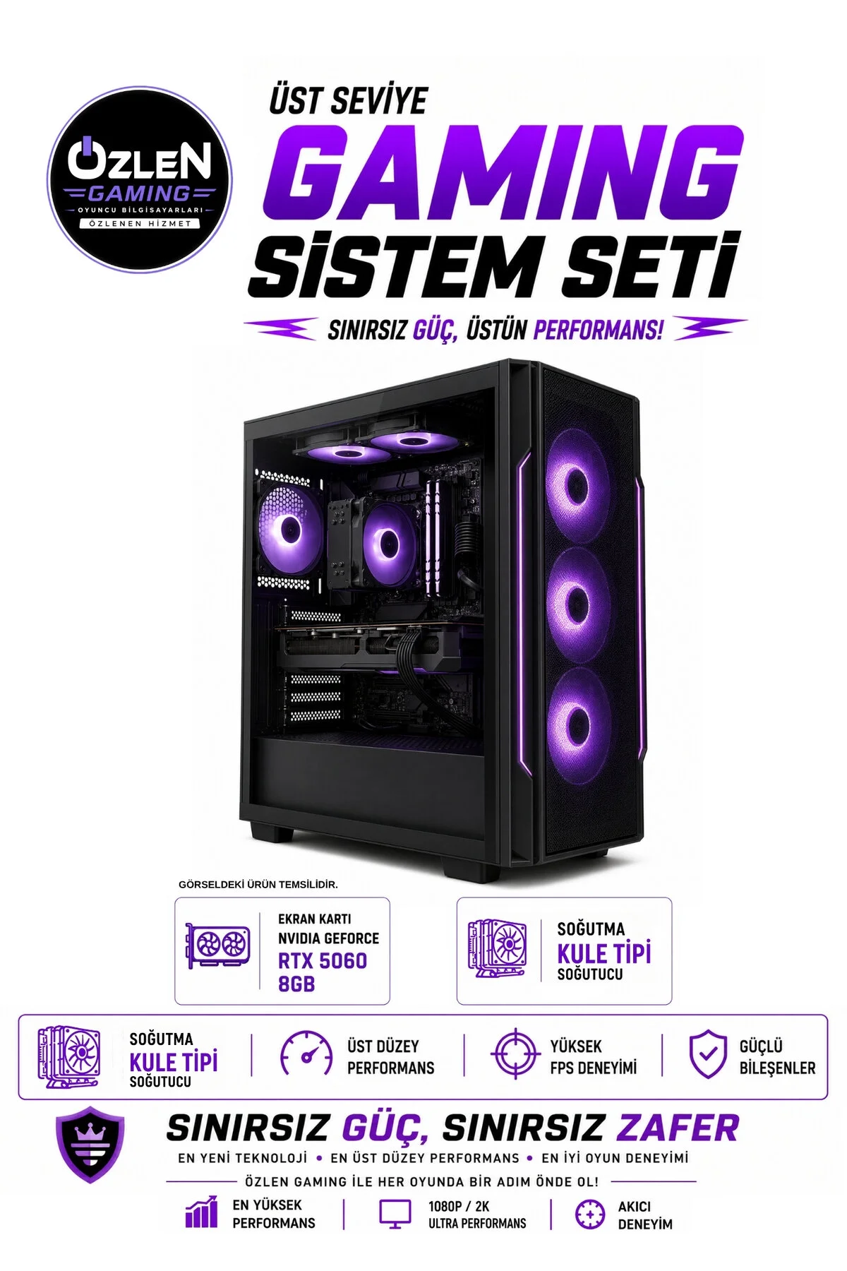 Özlen X4 OZLN-AMD5-5060-16-500 Reyzen 5 5500 8 GB 16 GB 500 GB SSD RTX 5060 24'' W11P FHD Masaüstü Oyuncu Bilgisayarı