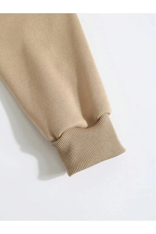 Mbb E-ticaret Erkek 3 İplik Pamuklu Kapüşonlu Kanguru Cepli Sweatshirt Hoodie - Bej