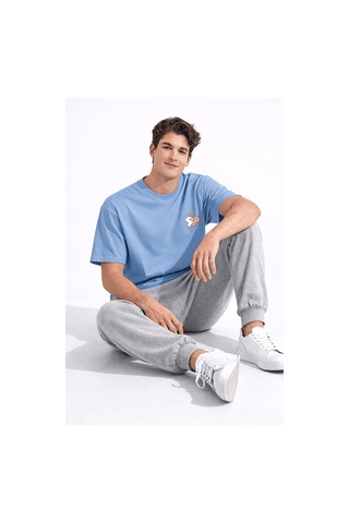 Sevgili Kombini Ayıcık Baskılı Çift Tişört Oversize Unisex Partne Mavi