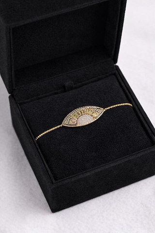 Oval Ayarlanabilir Taşlı Gold Bileklik Gümüş + Altın