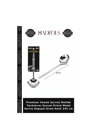Premium Yemek Servisi Mutfak Yardımcısı Sunum Ürünü Metal Servis Kepçesi Krom Renk 245 Cm