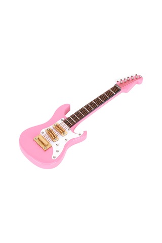Vkemall 10 Cm Ahşap Pembe Mini Gitar Dekorasyonu - Ornament, Koleksiyon Eşyası Ve Hediye Seti Stand + Kutusu İçerir
