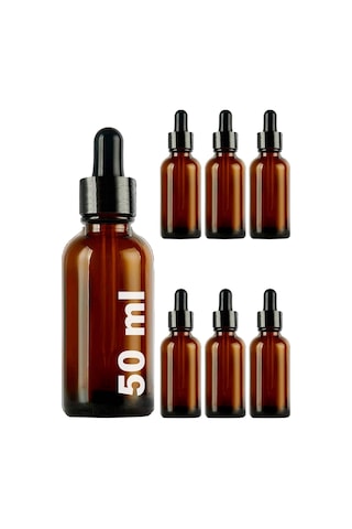 50 Ml Metal Kapaklı Damlalık Dropper Şişesi Serum 50 Cc Cam Şişe 6 Adet Siyah Kapak, Amber/kahverengi