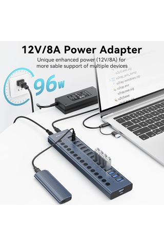 Acasis Hb16 Pro 16 Port Usb Hub, 8x Usb-a, 8x Usb-c, 10gbps, 96w Adaptörlü Ac Hb16pro