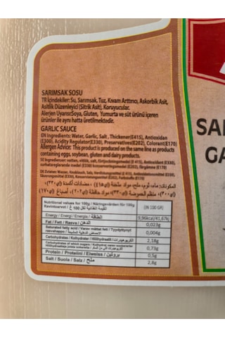 Sarımsak Sosu 2,5 Kg