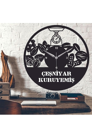 Kuruyemiş Temalı Ahşap Duvar Saati Siyah