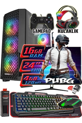 Warbox Pubg RX580 i5-3350P 16 GB 256 GB + 250 GB HDD 8 GB 24" W10P Masaüstü Oyuncu Bilgisayarı
