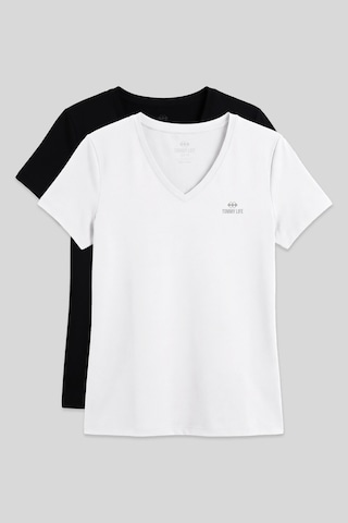 Standart Kalıp Basic V Yaka 2li Paket Siyah-beyaz Kadın T-shirt - 97145 Siyah - Beyaz