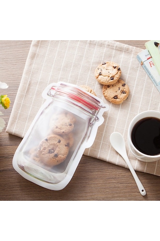 Fosenze 3 Adet Kırmızı Mason Kavanoz Desenli Pe Muhafaza Poşeti - Çift Kapaklı, Buzdolabına Uygun, Seyahat Ve Atıştırmalık Saklama Kırmızı