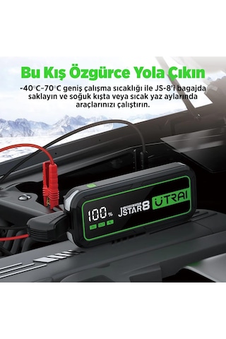 Utraı Jstar 8 74wh 20000mah 3000a Jump Starter Taşınabilir Akü Takviye Cihazı Powerbank + Led Lamba + Taşıma Kılıfı + Lcd Ekran