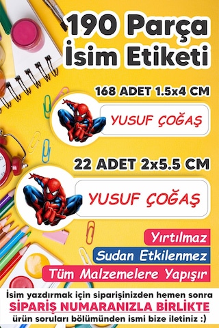 Okul Etiketi Kalem Defter Etiketi Spiderman Özel Isim Yazılabilen Etiket - 190 Adet