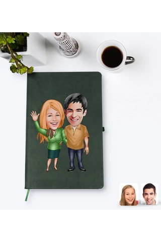 Kişiye Özel Sevgililer Karikatürlü Yeşil Termo Deri Defter Model N11.235