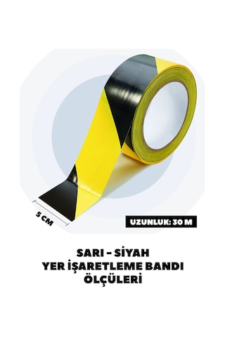 Sarı Siyah Yer İşaretleme Bandı Yapışkanlı Şerit Bant İkaz Bandı Çizgili Bant