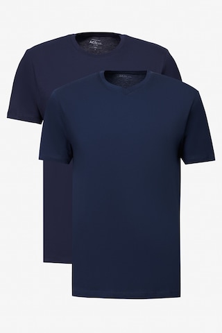 AC&Co / Altınyıldız Classics Erkek Lacıvert-lacıvert 2'li Paket Slim Fit Dar Kesim Pamuklu Basic Tişört Lacivert