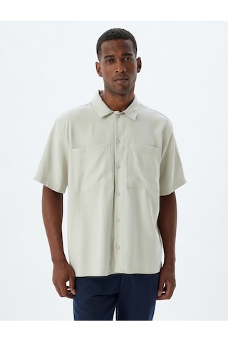 Koton Basic Gömlek Viskon Kısa Kollu Cep Detaylı Regular Fit Gri 4sam60284hw