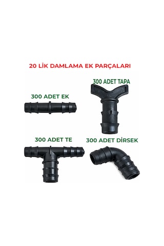20 Mm Damlama Ek Parçası Dirsek,düz Ek, Te Ek, Tapa 300 Adet