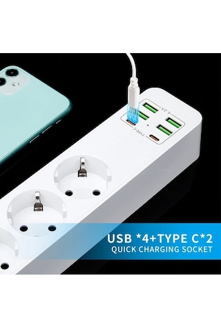 H-01 Hızlı Şarj İstasyonu 3000w 3'lü Priz 2 Metre Uzatma Kablosu