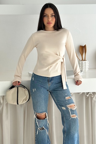 Noa & Noa Kadın Belden Bağlamalı Uzun Kollu Bluz Minimal & Şehirli Stil Ekru