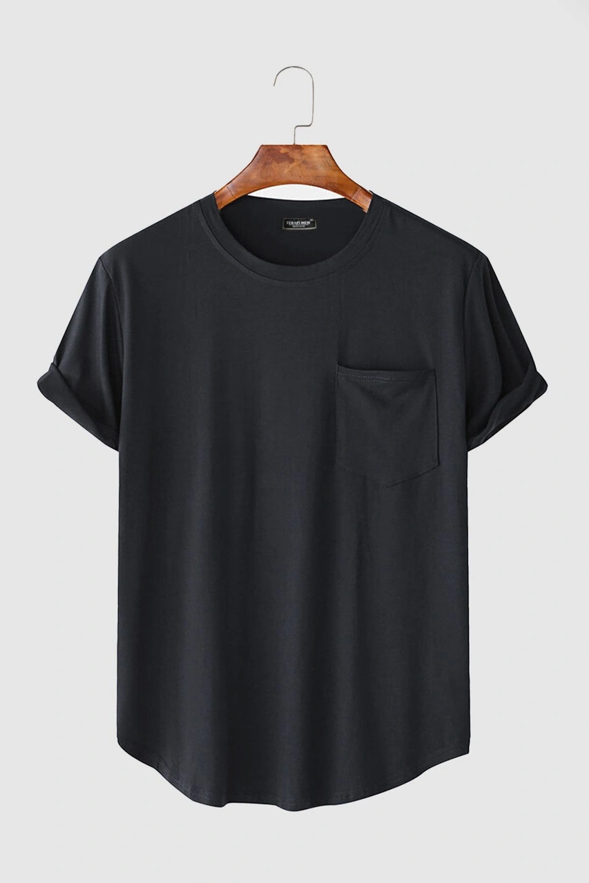 Veaven Erkek Antrasit Kolları Katlı Oval Kesim Cepli Bisiklet Yaka T-shirt Antrasit
