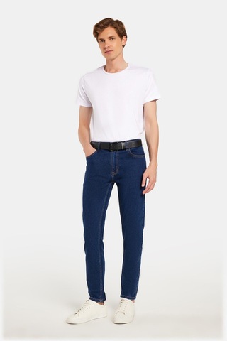 Tudors Erkek Slim Fit Yıkamalı Taşlamalı Esnek Kot Düz Paça Tapered Lacivert Pantolon-34830 Lacivert
