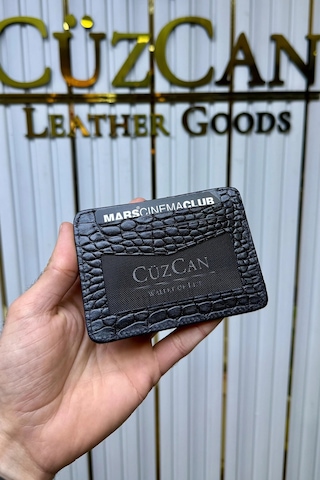 Cüzcan Jorvik Patlı Hakiki Deri Premium Kartlık Kişiye Özel İsim Baskılı Siyah Croco