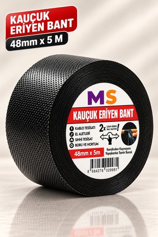 Kauçuk Eriyen Bantı Siyah 48 Mm X 5 Metre Elektrikçi Kablo Boru Hortum İzolasyon Tamir Bandı Su Geçirmez