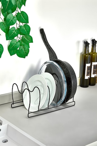Dolap İçi Siyah Tencere Tava Kapak Düzenleyici Organizer Siyah